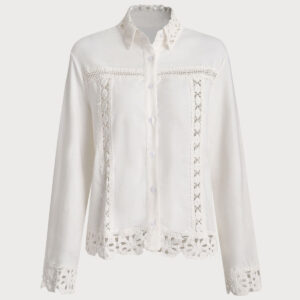 White Textured Crochet Shirt