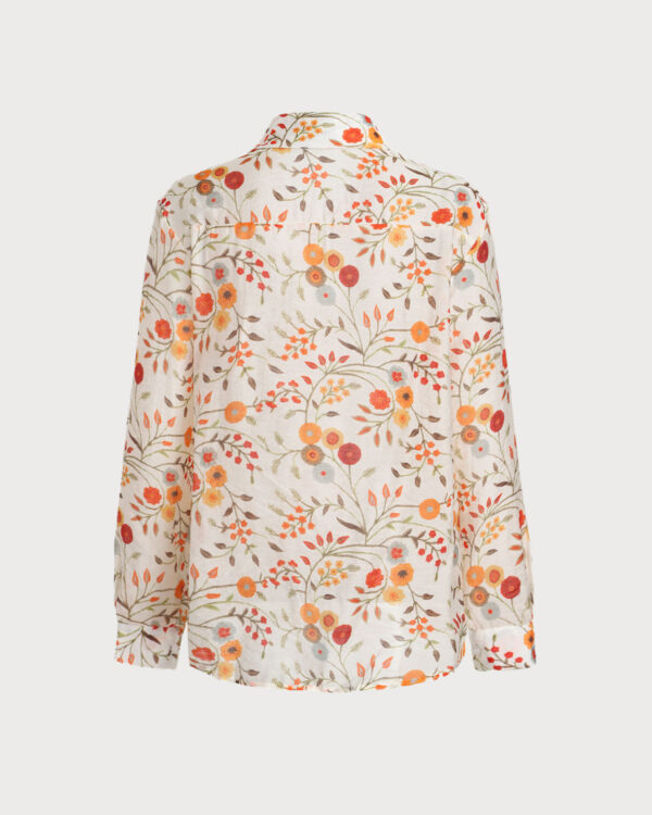 Orange Floral Pocket Loose Shirt - Image 2