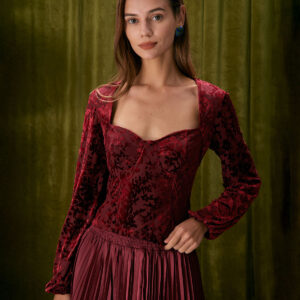 The Red Sweetheart Neck Burnout Blouse