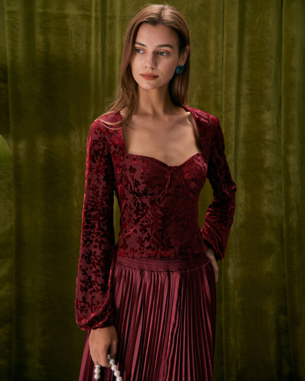 The Red Sweetheart Neck Burnout Blouse - Image 5
