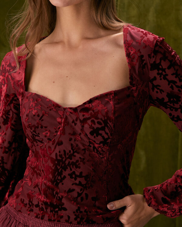 The Red Sweetheart Neck Burnout Blouse - Image 2