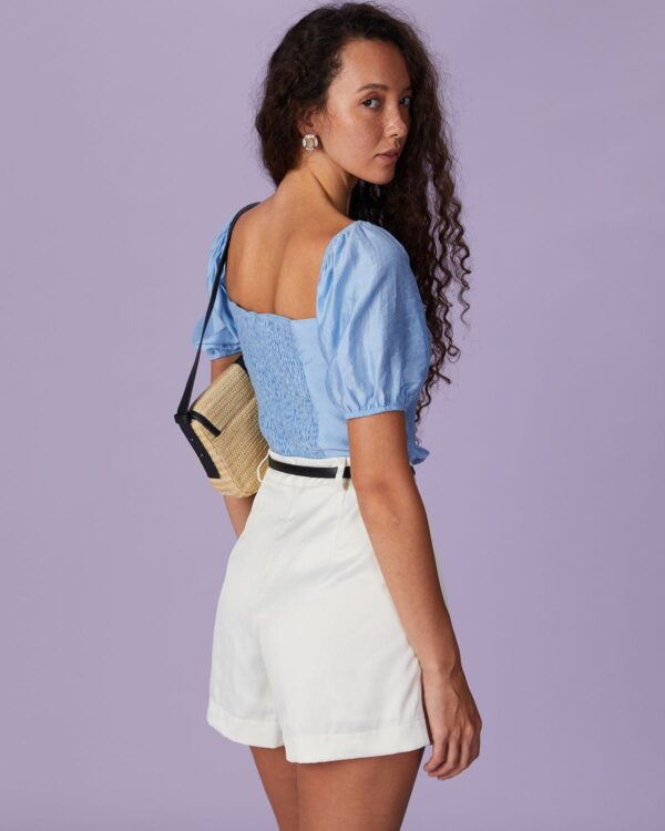 The Blue Sweetheart Neck Puff Sleeve Blouse - Image 4
