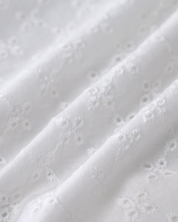 White Embroidery Button Round Neck Blouse - Image 3