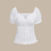 White Sweetheart Neck Puffed Sleeve Blouse