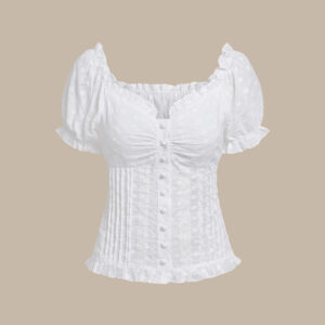 White Sweetheart Neck Puffed Sleeve Blouse