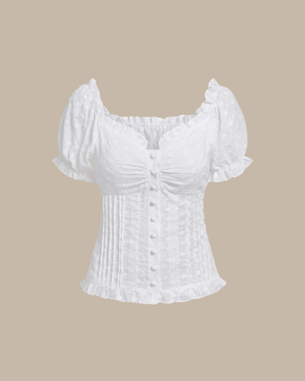White Sweetheart Neck Puffed Sleeve Blouse