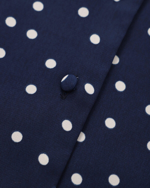 Navy V Neck Polka Dot Pocket Blouse - Image 7