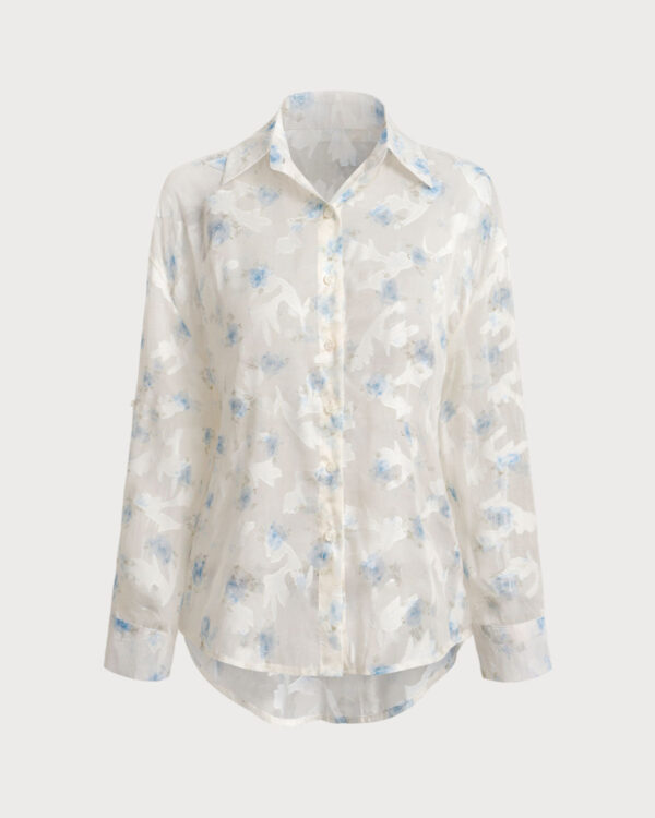 White Floral Textured Button Shirt - Image 2