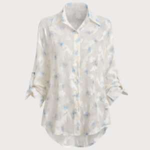 White Floral Textured Button Shirt