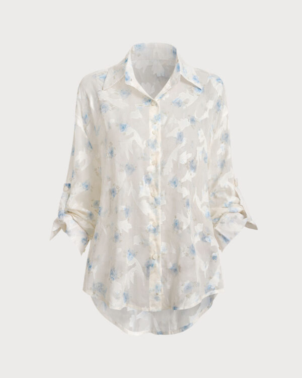 White Floral Textured Button Shirt