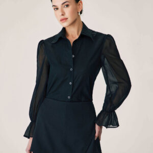 Black See-through Poet Sleeve Blouse