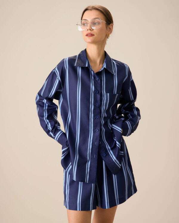 Women's Navy Striped Pocket Shirt - Image 3