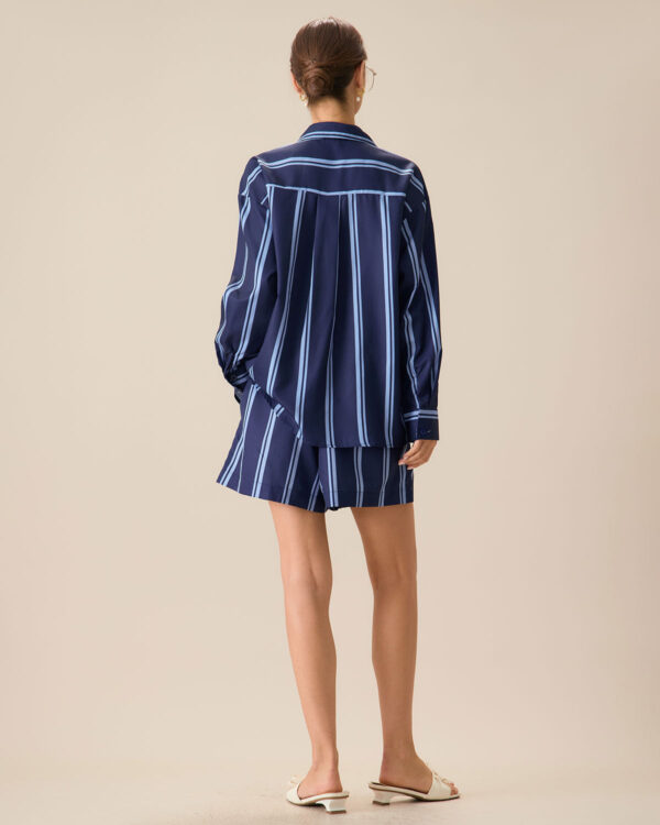Women's Navy Striped Pocket Shirt - Image 4
