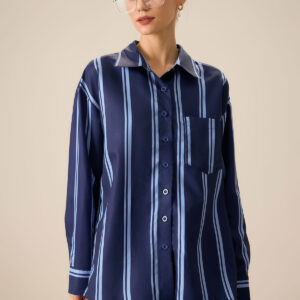 Women's Navy Striped Pocket Shirt