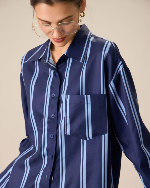 Women's Navy Striped Pocket Shirt - Image 2