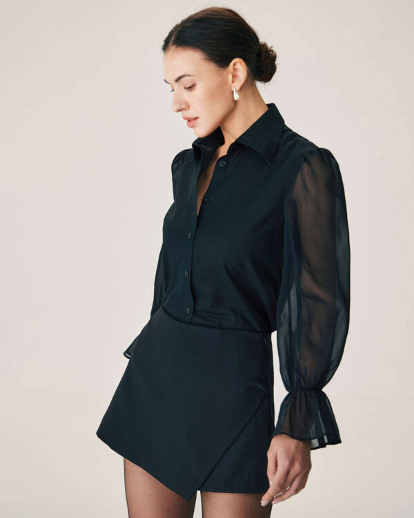 Black See-through Poet Sleeve Blouse - Image 3