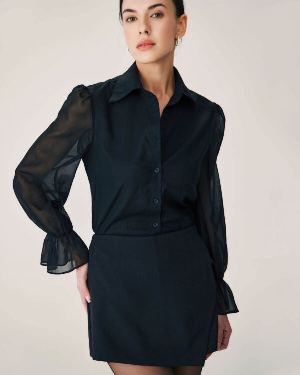 Black See-through Poet Sleeve Blouse - Image 2