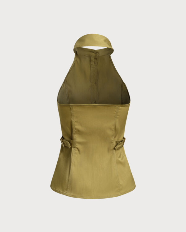 Green Backless Halter Button Blouse - Image 2