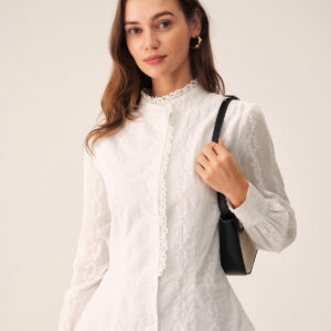White Embroidery Round Neck Shirt