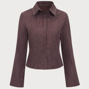 Brown Striped Bell Sleeve Shirt