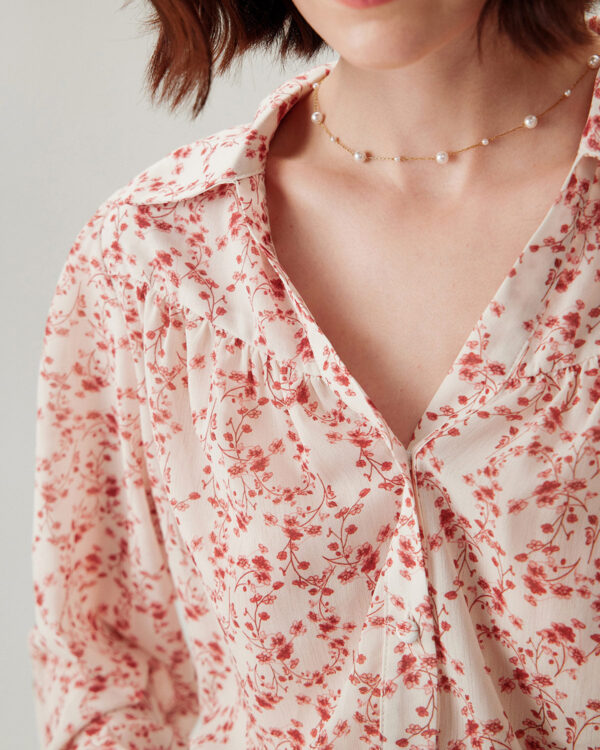 Red Floral Ruched Shirt - Image 2