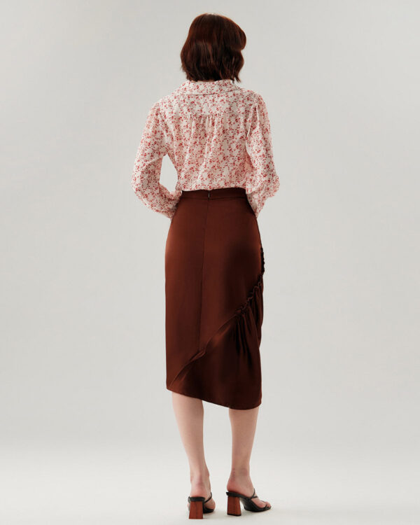 Red Floral Ruched Shirt - Image 5