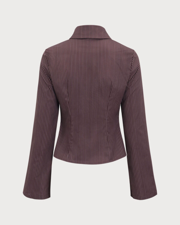 Brown Striped Bell Sleeve Shirt - Image 2