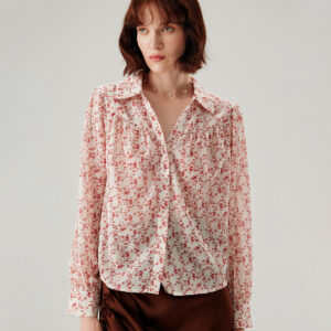 Red Floral Ruched Shirt