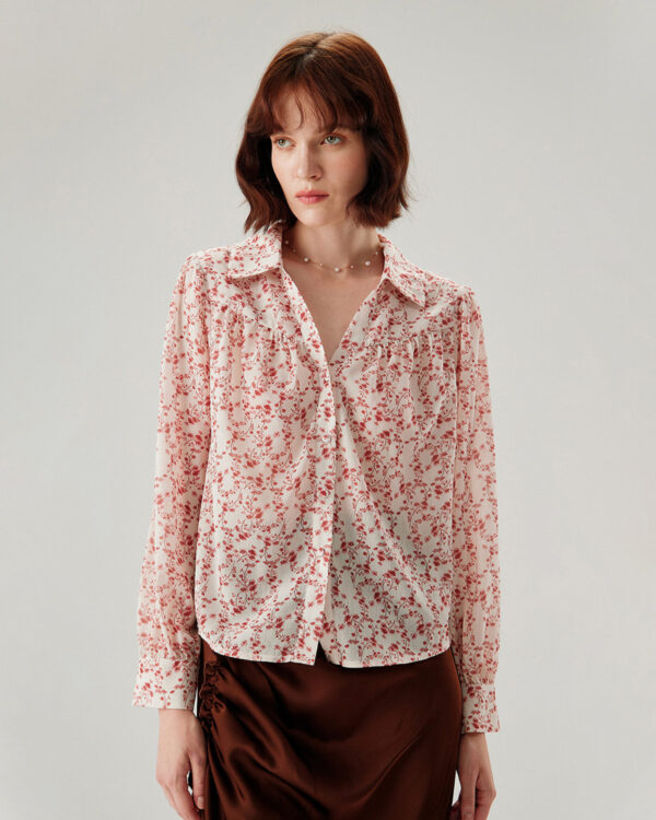 Red Floral Ruched Shirt