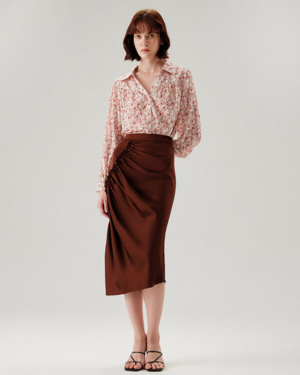 Red Floral Ruched Shirt - Image 4